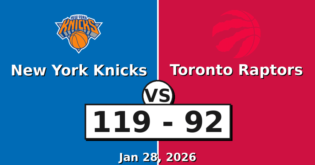 New York Knicks vs Toronto Raptors Match Player Stats