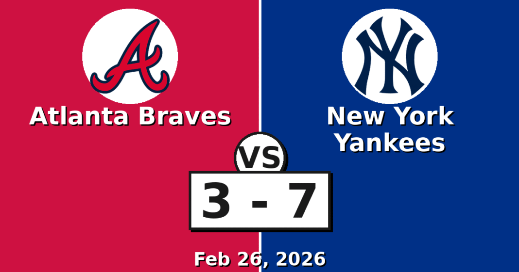 Atlanta Braves vs New York Yankees Match Player Stats (Feb 26, 2026)