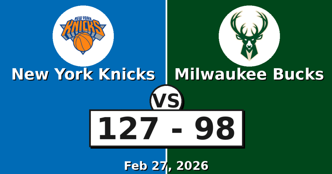 New York Knicks vs Milwaukee Bucks Match Player Stats (Feb 27, 2026)