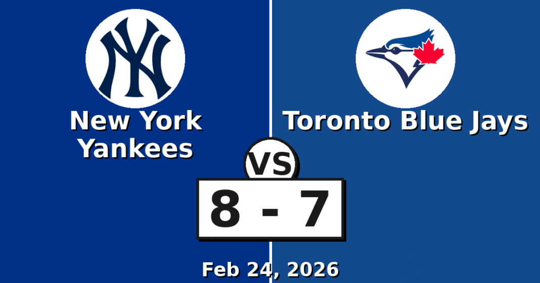 New York Yankees vs Toronto Blue Jays Match Player Stats (Feb 24, 2026)