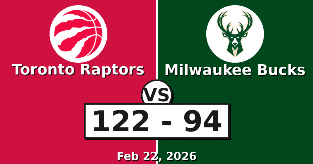 Toronto Raptors vs Milwaukee Bucks Match Player Stats (Feb 22, 2026)