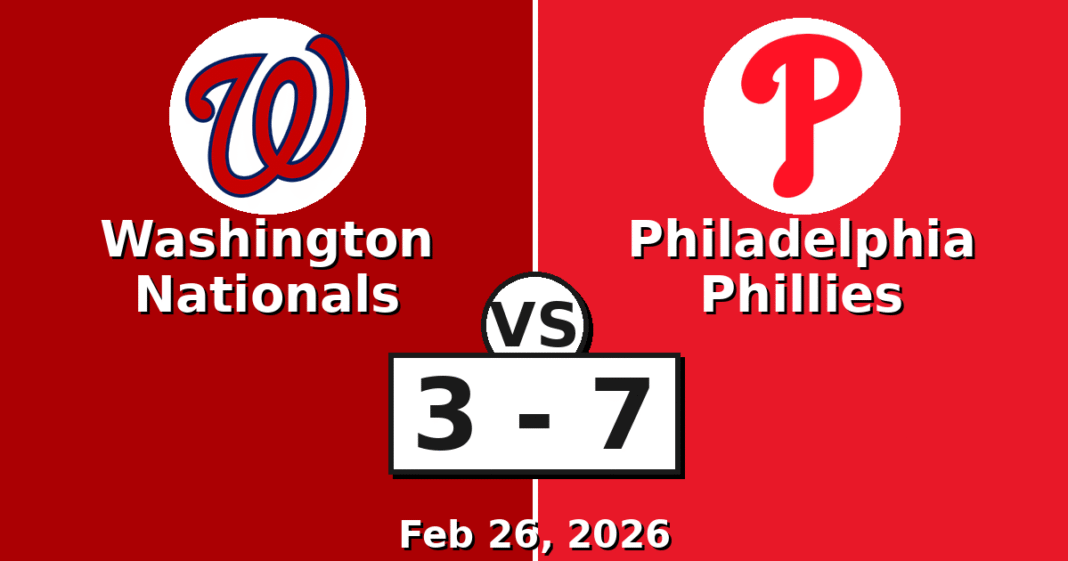 Washington Nationals vs Philadelphia Phillies Match Player Stats (Feb 26, 2026)