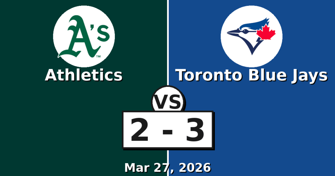 Athletics vs Toronto Blue Jays Match Player Stats (Mar 27, 2026)