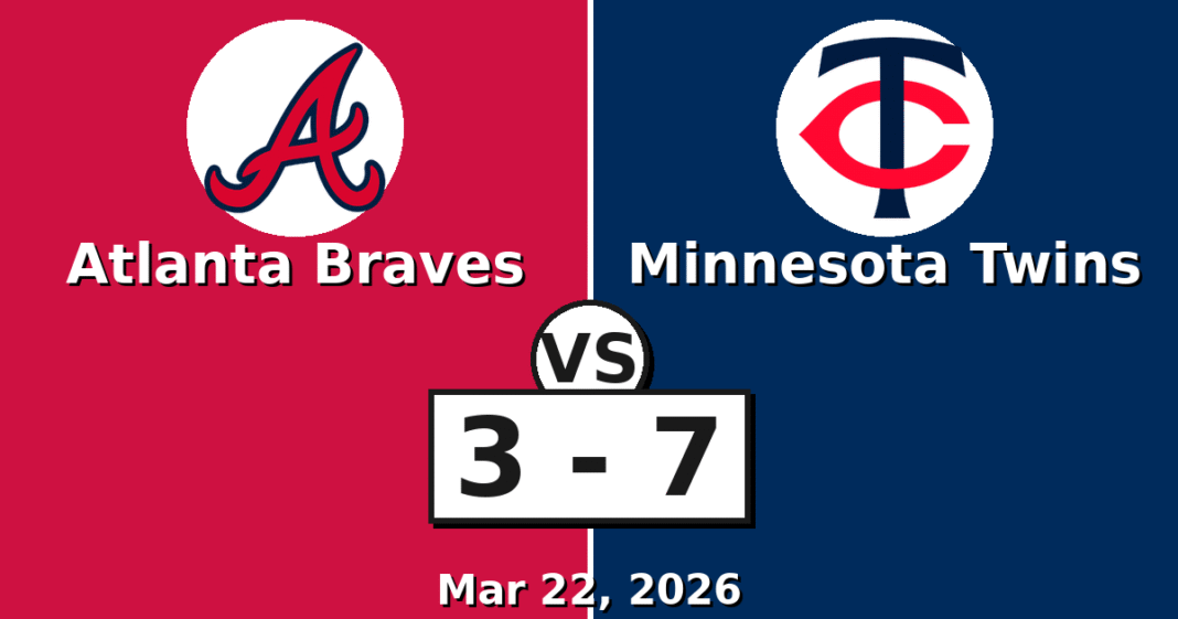 Atlanta Braves vs Minnesota Twins Match Player Stats (Mar 22, 2026)