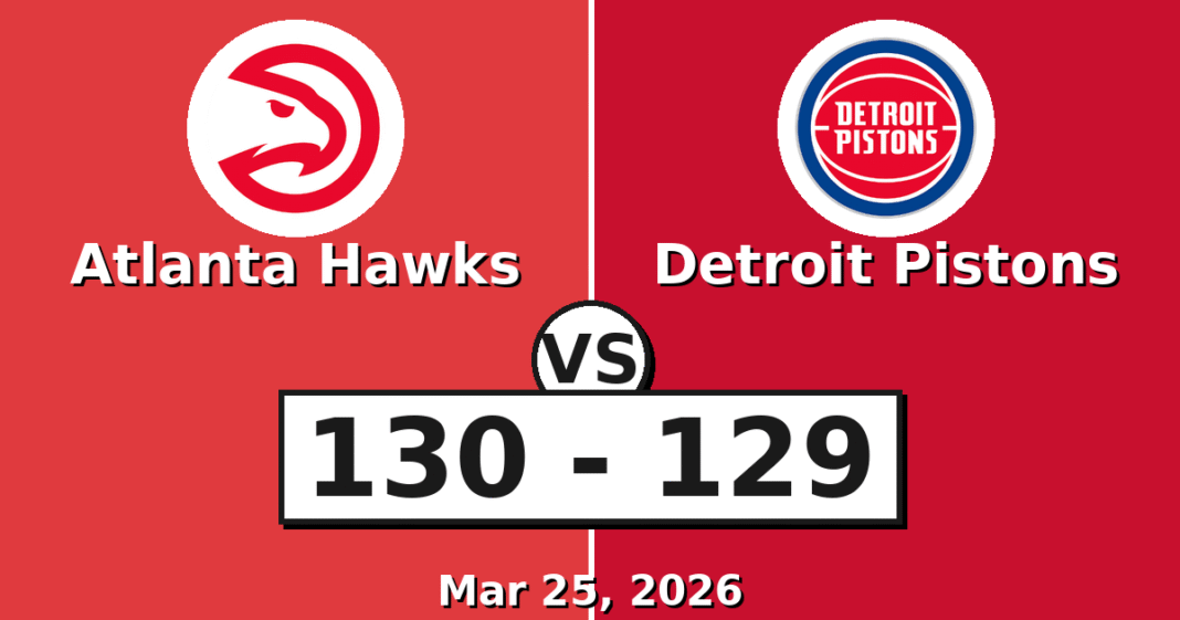 Atlanta Hawks vs Detroit Pistons Match Player Stats (Mar 25, 2026)