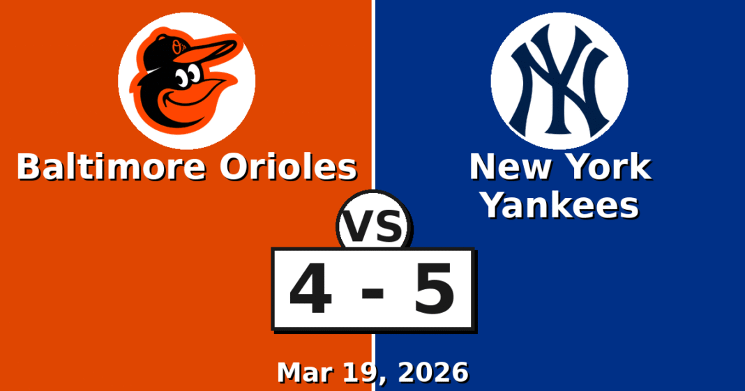 Baltimore Orioles vs New York Yankees Match Player Stats (Mar 19, 2026)