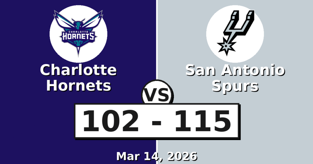 Charlotte Hornets vs San Antonio Spurs Match Player Stats (Mar 14, 2026)