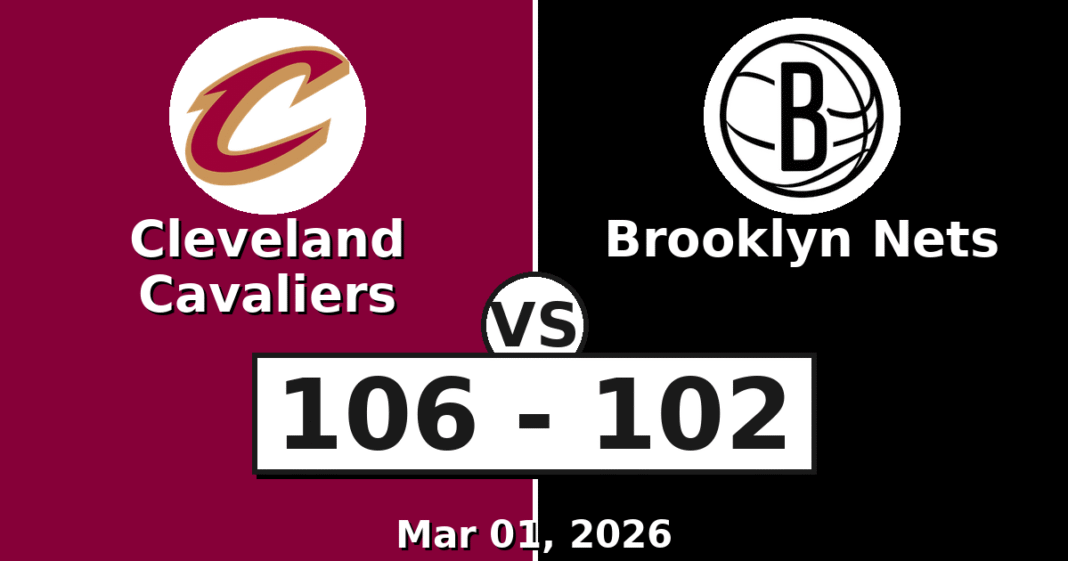 Cleveland Cavaliers vs Brooklyn Nets Match Player Stats (Mar 01, 2026)