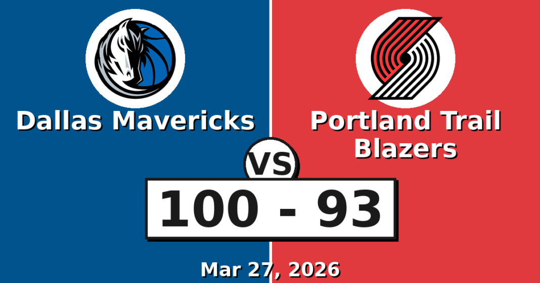 Dallas Mavericks vs Portland Trail Blazers Match Player Stats