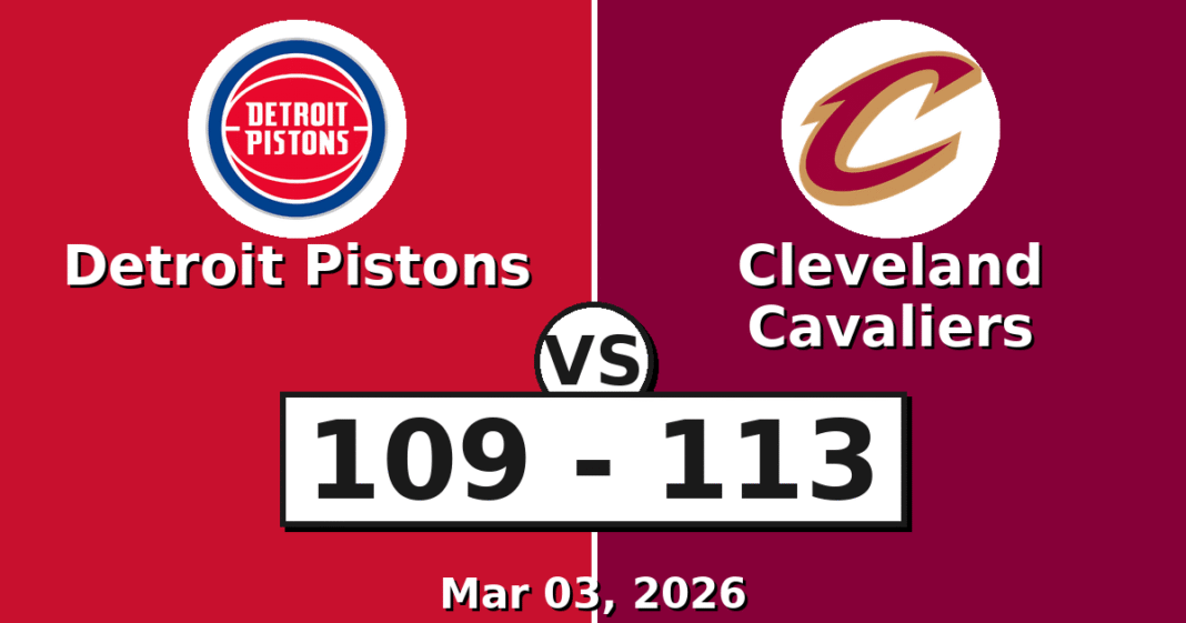 Detroit Pistons vs Cleveland Cavaliers Match Player Stats