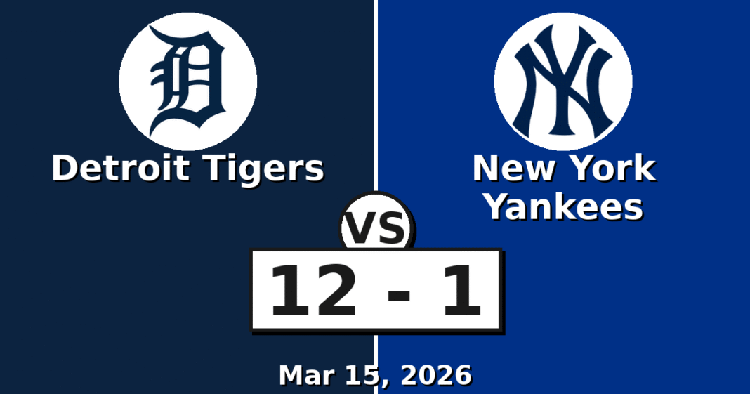 Detroit Tigers vs New York Yankees Match Player Stats (Mar 15, 2026)