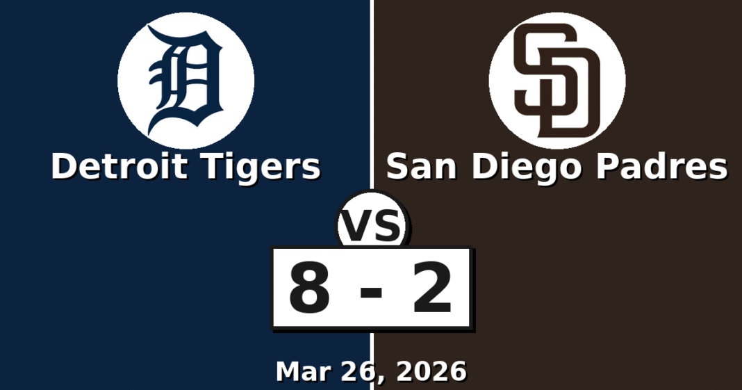 Detroit Tigers vs San Diego Padres Match Player Stats (Mar 26, 2026)
