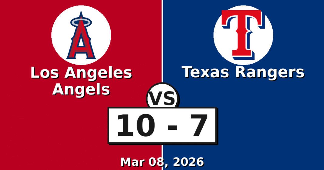 Los Angeles Angels vs Texas Rangers Match Player Stats (Mar 08, 2026)