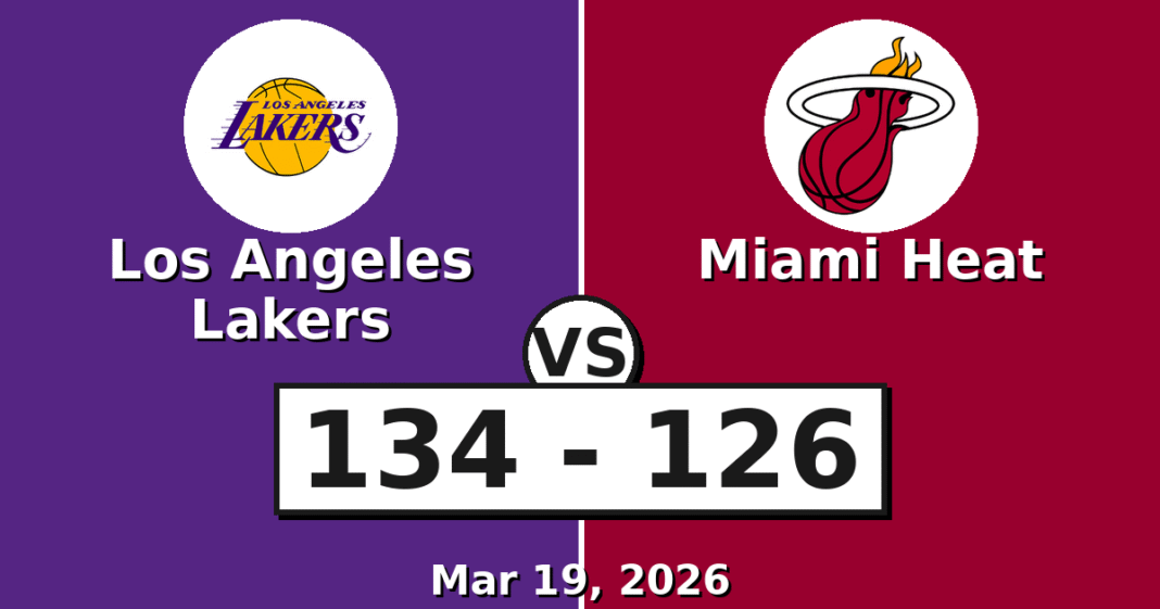 Los Angeles Lakers vs Miami Heat Match Player Stats (Mar 19, 2026)