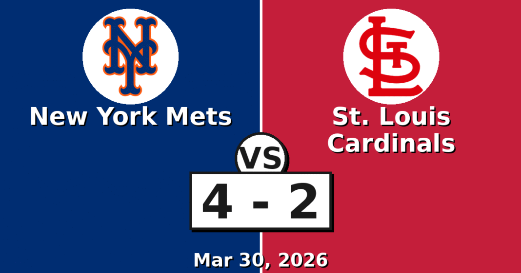 New York Mets vs St. Louis Cardinals Match Player Stats (Mar 30, 2026)