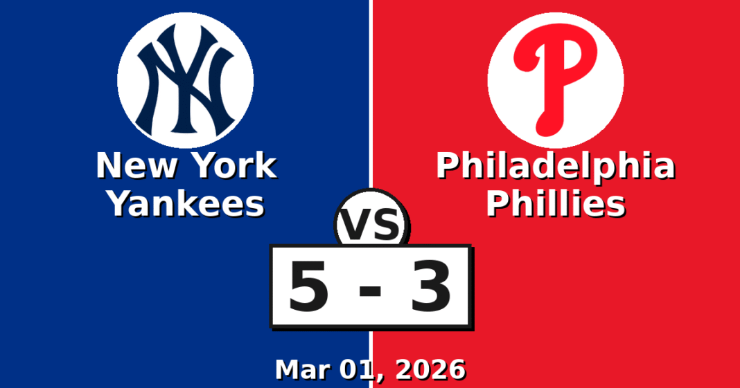 New York Yankees vs Philadelphia Phillies Match Player Stats (Mar 01, 2026)