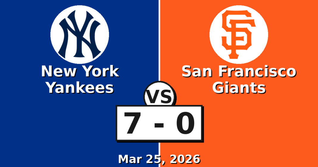 New York Yankees vs San Francisco Giants Match Player Stats (Mar 25, 2026)