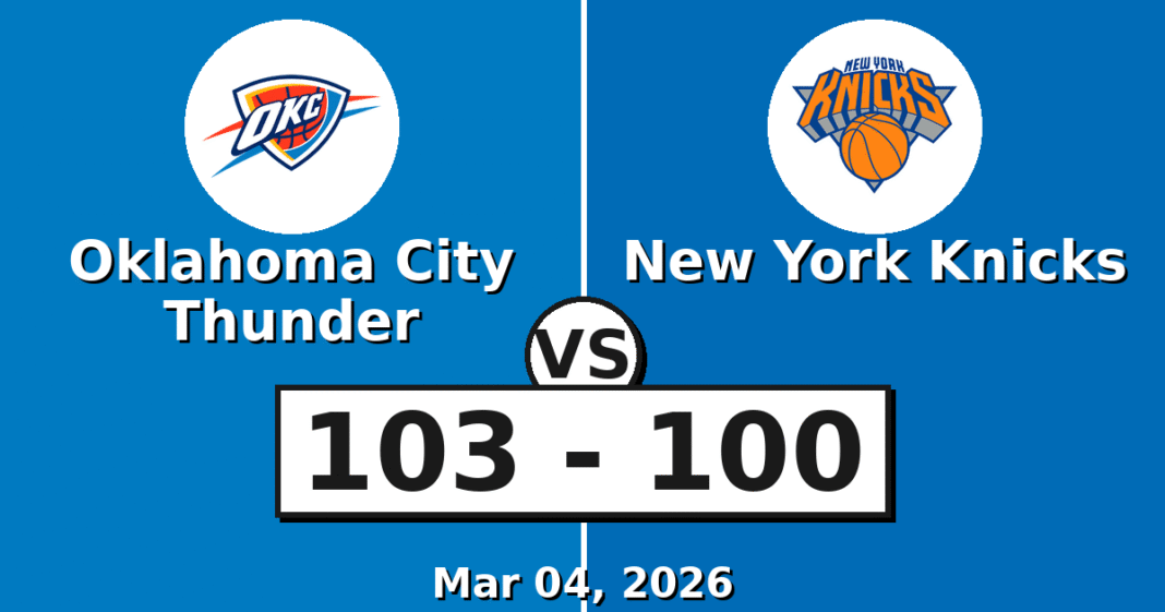 Oklahoma City Thunder vs New York Knicks Match Player Stats