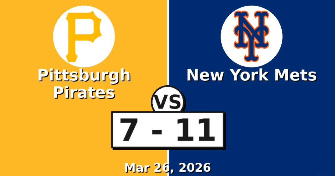Pittsburgh Pirates vs New York Mets Match Player Stats (Mar 26, 2026)