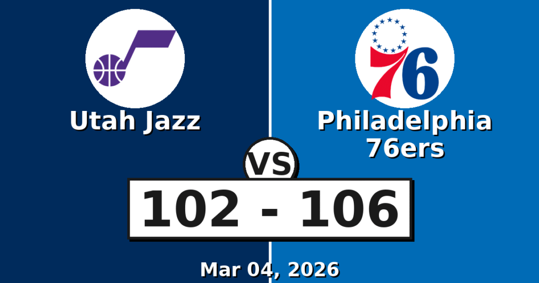 Utah Jazz vs Philadelphia 76ers Match Player Stats