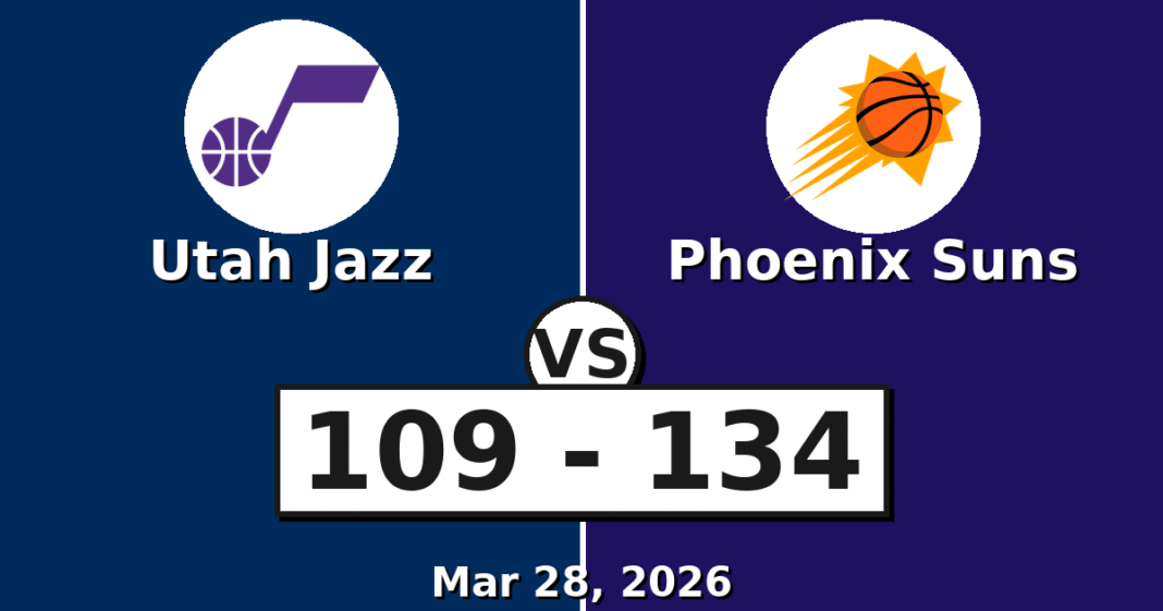 Utah Jazz vs Phoenix Suns Match Player Stats (Mar 28, 2026)