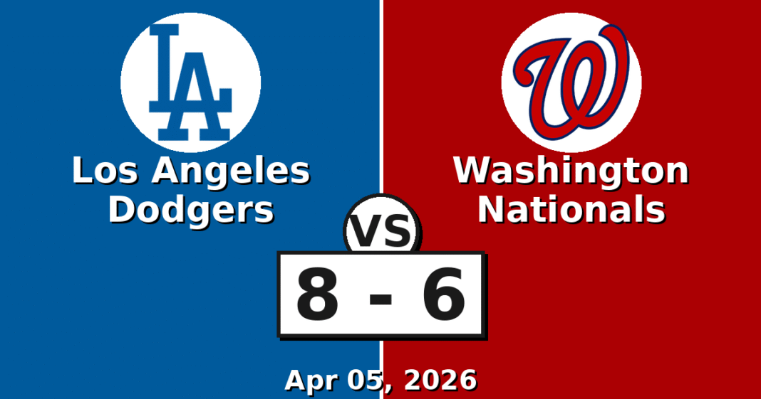 Los Angeles Dodgers vs Washington Nationals Match Player Stats (Apr 05, 2026)