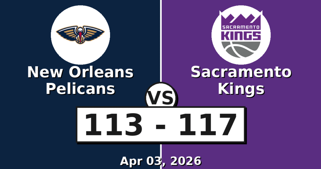 New Orleans Pelicans vs Sacramento Kings Match Player Stats (Apr 03, 2026)