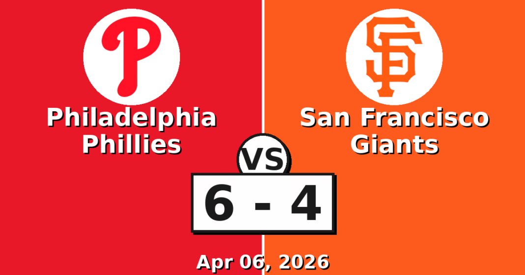 Philadelphia Phillies vs San Francisco Giants Match Player Stats (Apr 06, 2026)