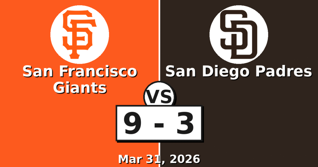 San Francisco Giants vs San Diego Padres Match Player Stats (Mar 31, 2026)