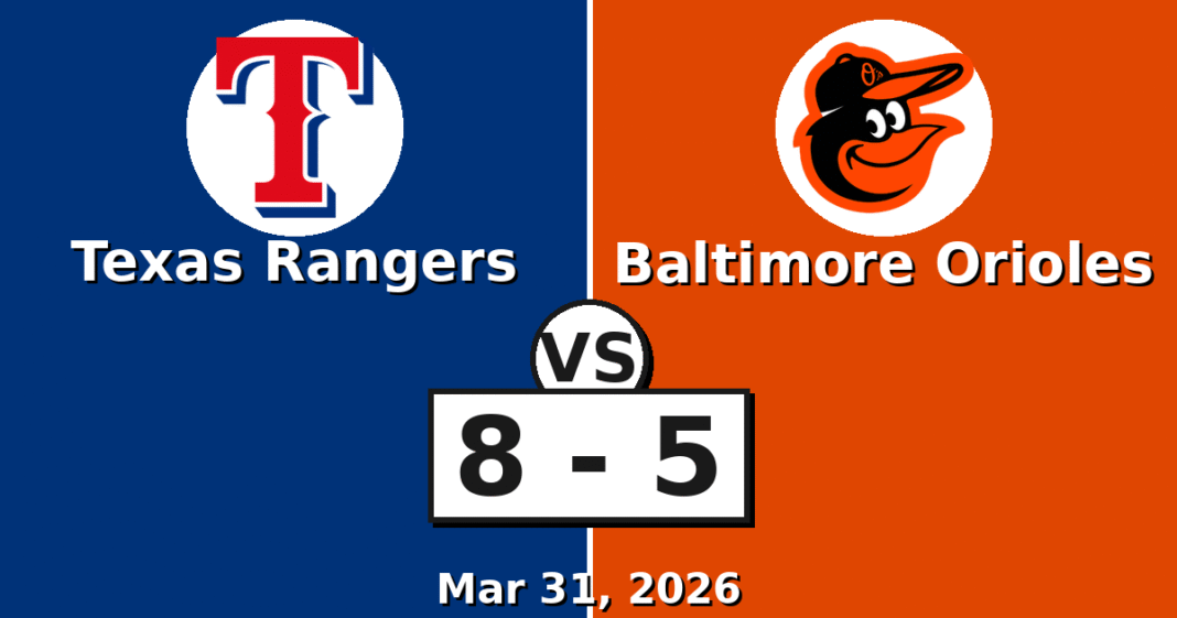 Texas Rangers vs Baltimore Orioles Match Player Stats (Mar 31, 2026)
