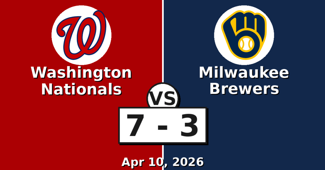 Washington Nationals vs Milwaukee Brewers Match Player Stats (Apr 10, 2026)