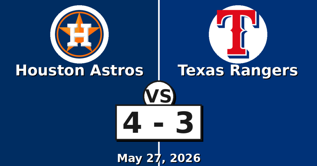 Houston Astros vs Texas Rangers Match Player Stats (May 27, 2026) Houston Astros vs Texas Rangers Match Player Stats