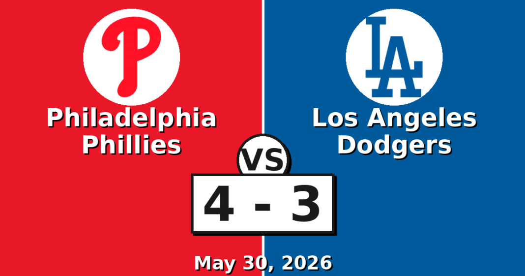 Philadelphia Phillies vs Los Angeles Dodgers Match Player Stats (May 30, 2026) Philadelphia Phillies vs Los Angeles Dodgers Match Player Stats