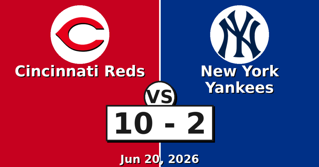 Cincinnati Reds vs New York Yankees Match Player Stats (Jun 20, 2026) Cincinnati Reds vs New York Yankees Match Player Stats