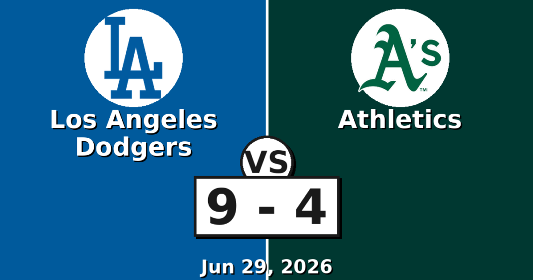 Los Angeles Dodgers vs Athletics Match Player Stats (Jun 29, 2026) Los Angeles Dodgers vs Athletics Match Player Stats