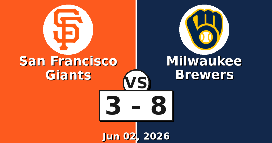San Francisco Giants vs Milwaukee Brewers Match Player Stats (Jun 02, 2026) San Francisco Giants vs Milwaukee Brewers Match Player Stats